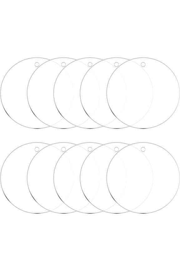 Acrylic Keychain Blanks, 2.5 Inch Round Clear Disc Ornaments with Hole for DIY Keychain, Crafting Vinyl Projects, Tree Decoration, Transparent, Pack of 10 Transparent