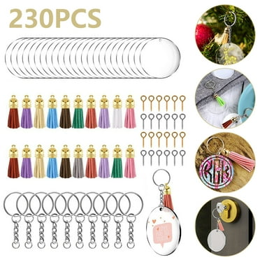 Acrylic Keychain Blanks,Willstar 230Pcs Key Ring DIY Keychains Making Kit Metal Acrylic Keyrings Blanks Tassel Pendant Crafts for DIY Keychain Vinyl Crafting