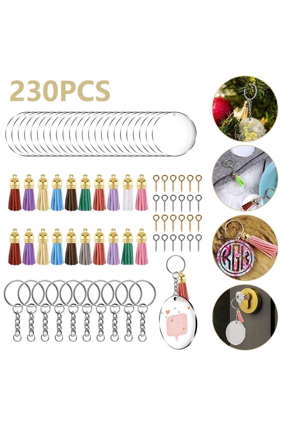 Acrylic Keychain Blanks,Willstar 230Pcs Key Ring DIY Keychains Making Kit Metal Acrylic Keyrings Blanks Tassel Pendant Crafts for DIY Keychain Vinyl Crafting