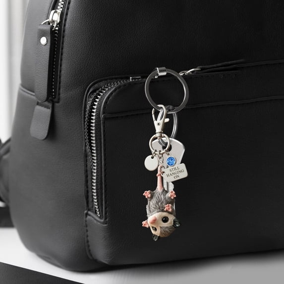Acrylic Keychain Cute Opossum Keychain Inspirational " Hanging On" Charm Meaningful Design For Backpack Purse Handbag Clear