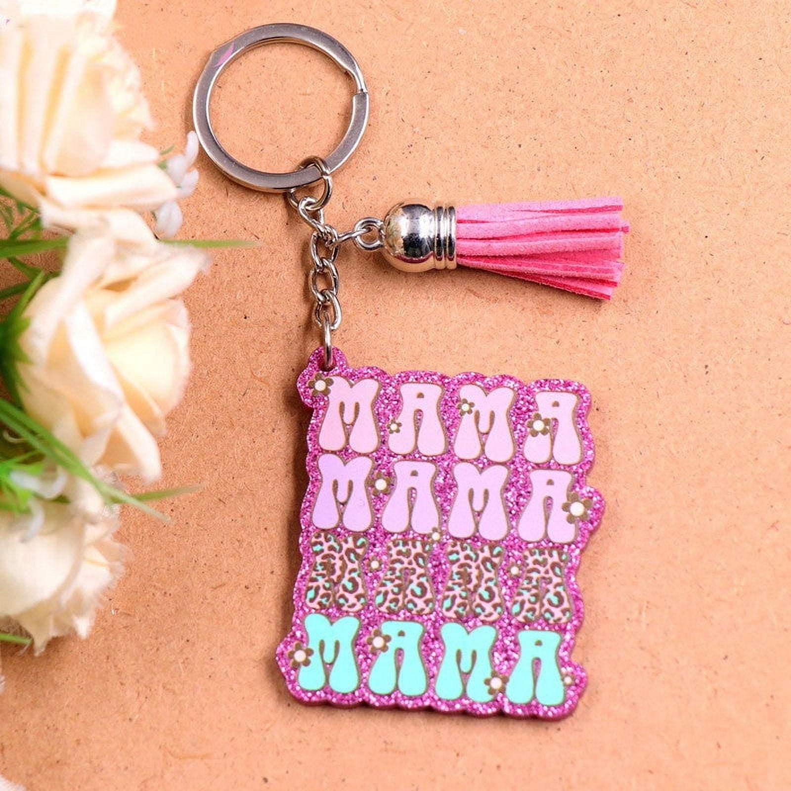 Acrylic Keychain Mothers Day Gift Floral Glitter Key Ring for Couples Spring Festival Present Key Accessories and Ring