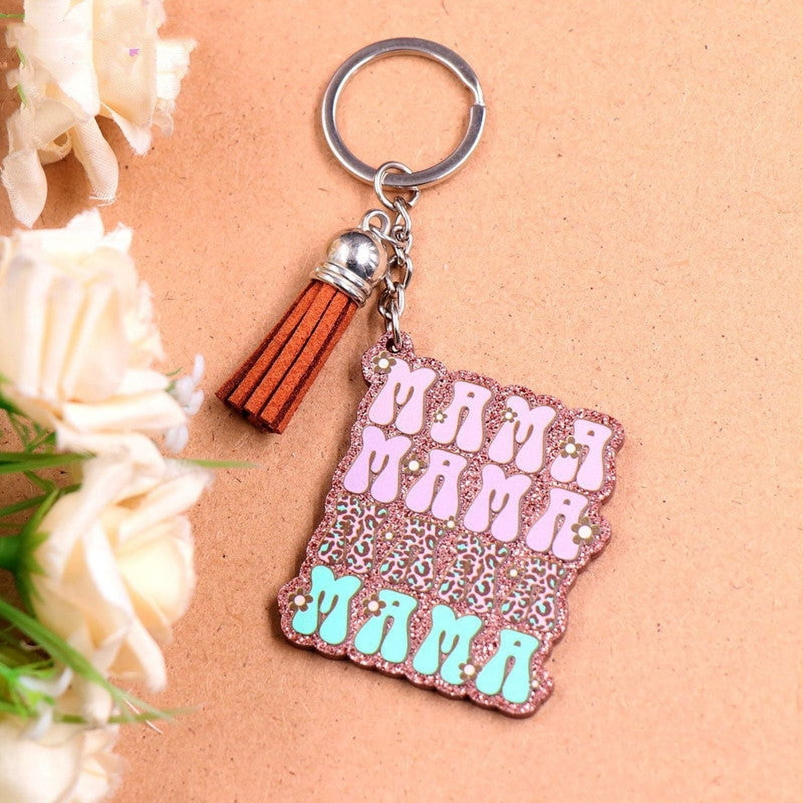 Acrylic Keychain Mothers Day Gift Floral Glitter Key Ring for Couples Spring Festival Present Key Accessories and Ring