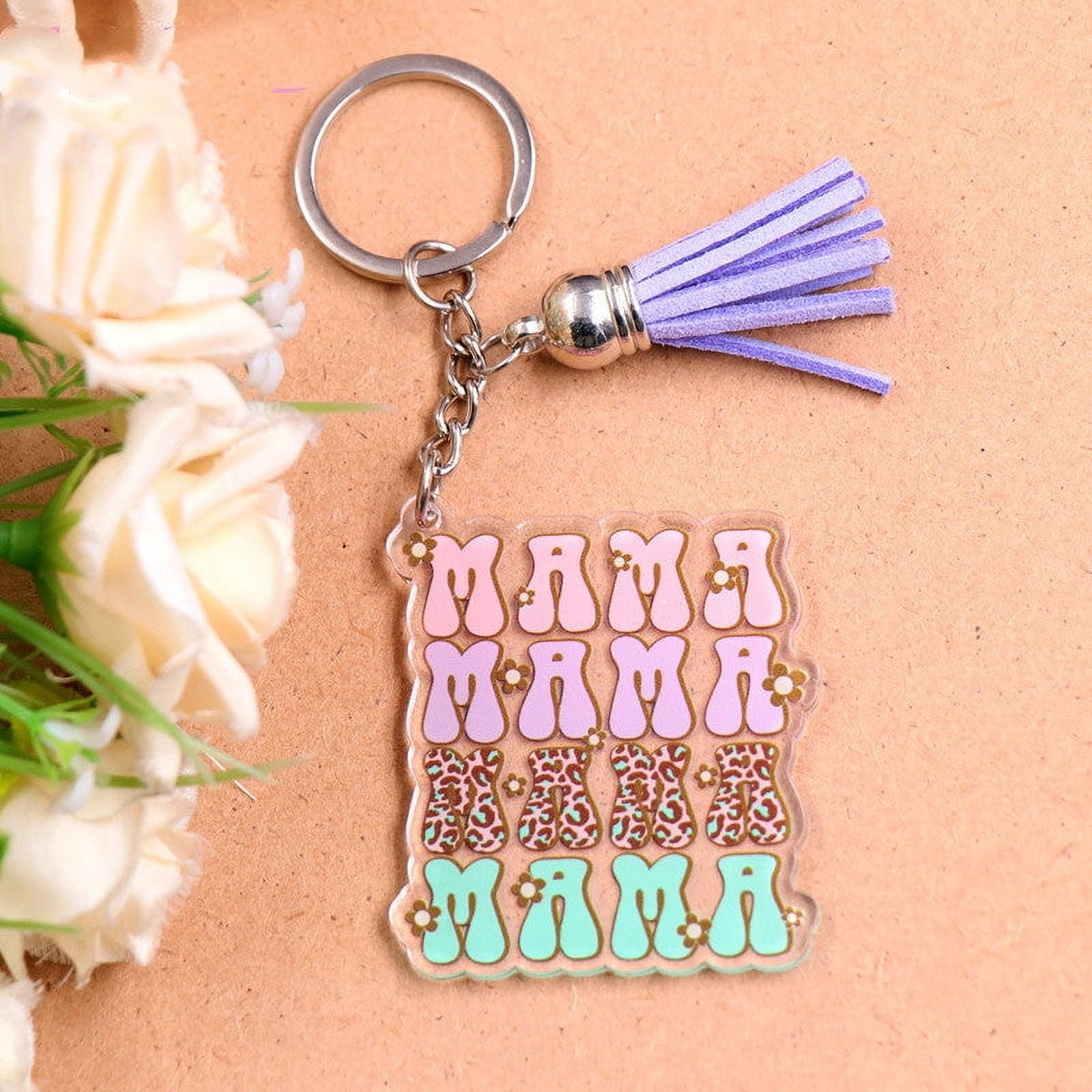 Acrylic Keychain Mothers Day Gift Floral Glitter Key Ring for Couples Spring Festival Present Key Accessories and Ring