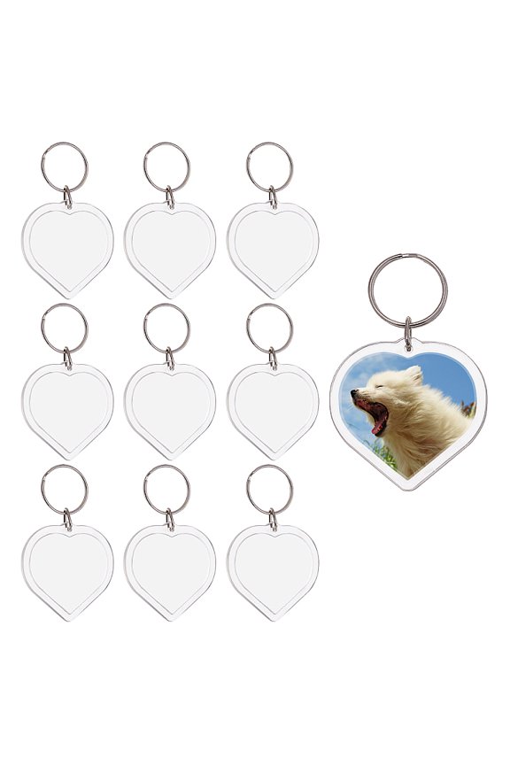 Acrylic Keychain with Iron Split Key Rings Heart Clear 80mm Pendants: 49x50x5mm for DIY