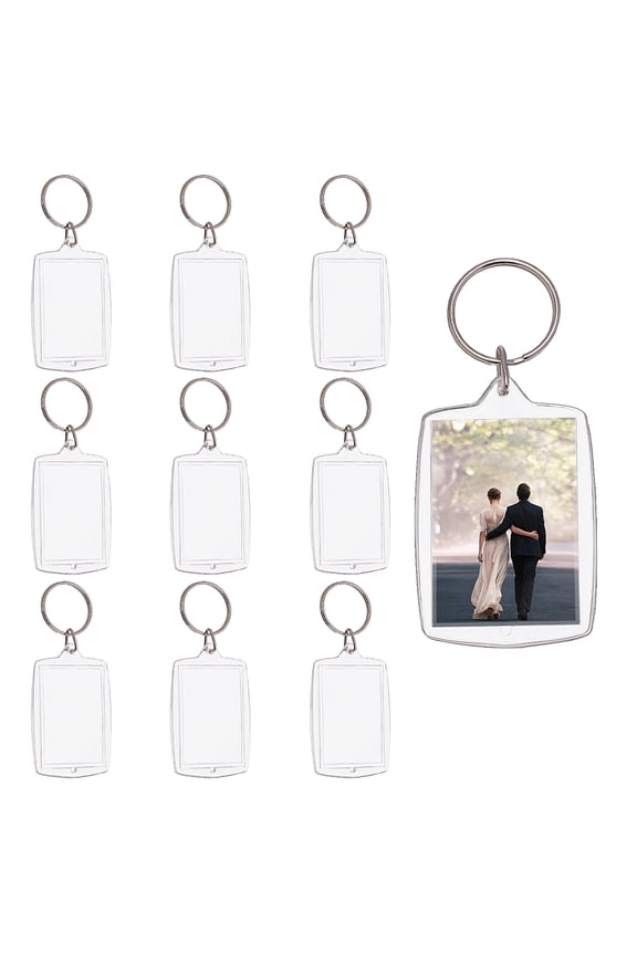 Acrylic Keychain with Iron Split Key Rings Rectangle Clear 90mm Pendants: 61.5x40x4.5mm