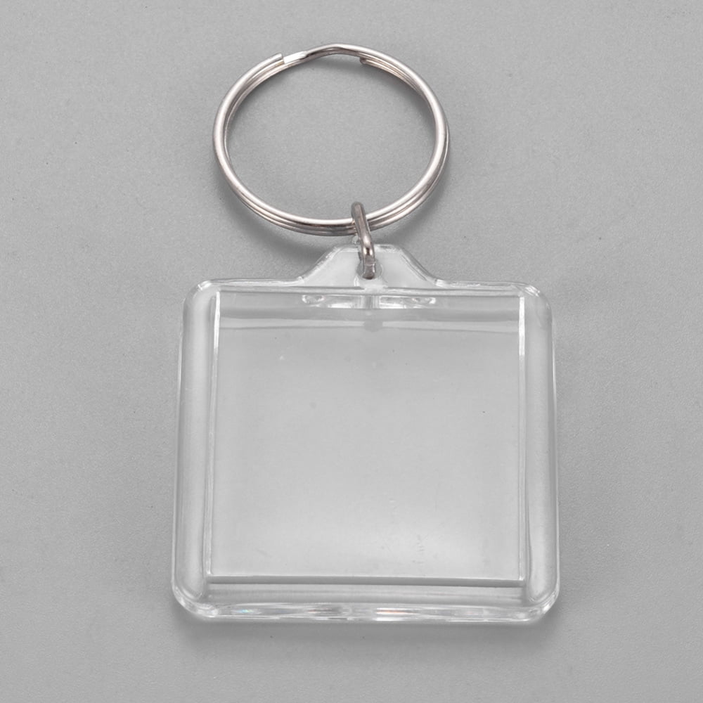 Acrylic Keychain with Iron Split Key Rings Square Clear 73mm Pendants: 44x40x6mm