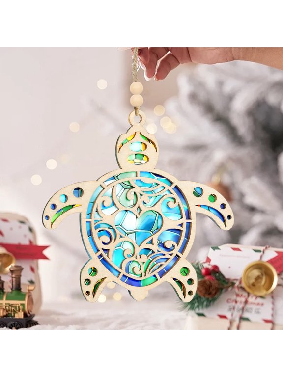 Acrylic Keychain with Story Card, Sea Turtle Acrylic Suncatcher Ornament, Beach Christmas Ornaments for Tree, Beach Gifts for Women, Car Hangings