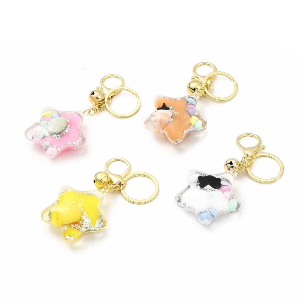Acrylic Keychain with Zinc Alloy Lobster Claw Clasps Iron Key Ring and Brass Bell Star Mixed color 11cm