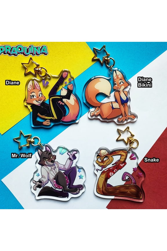 Acrylic Keychains : Bad Guys Diane, Mr. Wolf, Snake, random 1pc