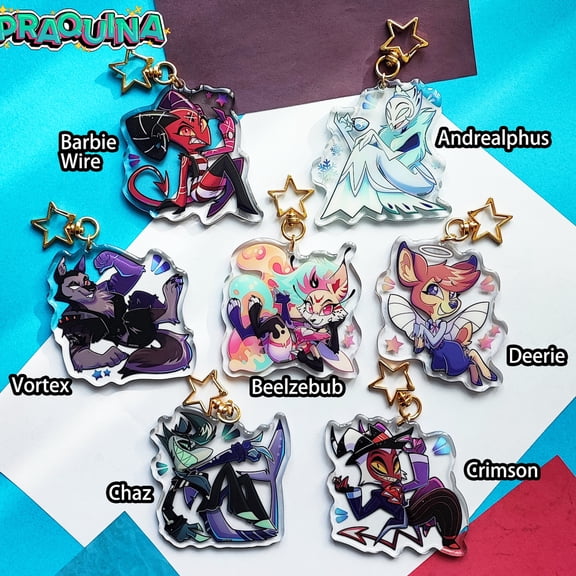 Acrylic Keychains: Helluva Boss Andrealphus, Barbie Wire, Beelzebub, Vortex, Deerie, Crimson, Chaz, random 1pc