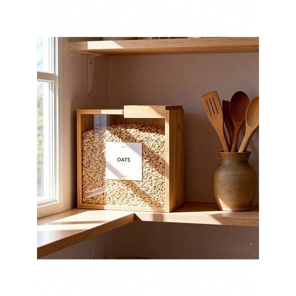 Acrylic Kitchen Canisters with Wooden Lids, 1pc Clear Pantry Organization and Storage Bins for Grain, Rice, and Flour, Hermetic Dry Food Containers for Coffee and Protein Powder