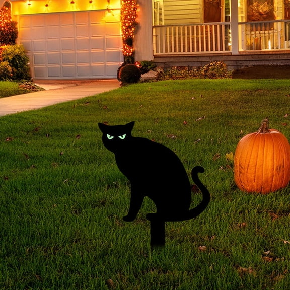 Acrylic Kitty Garden Stake, Black Outdoor Yard Art, Metal Cat Statue for Garden Lovers, Noctilucent Eye Stickers, Weather-Resistant Home Decor, Easy Install Yard Decoration