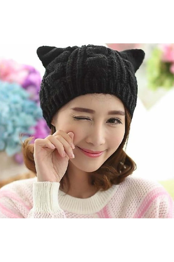 Knit Cat Ears Hat Acrylic Casual Baseball Cap, Multicolor, One Size