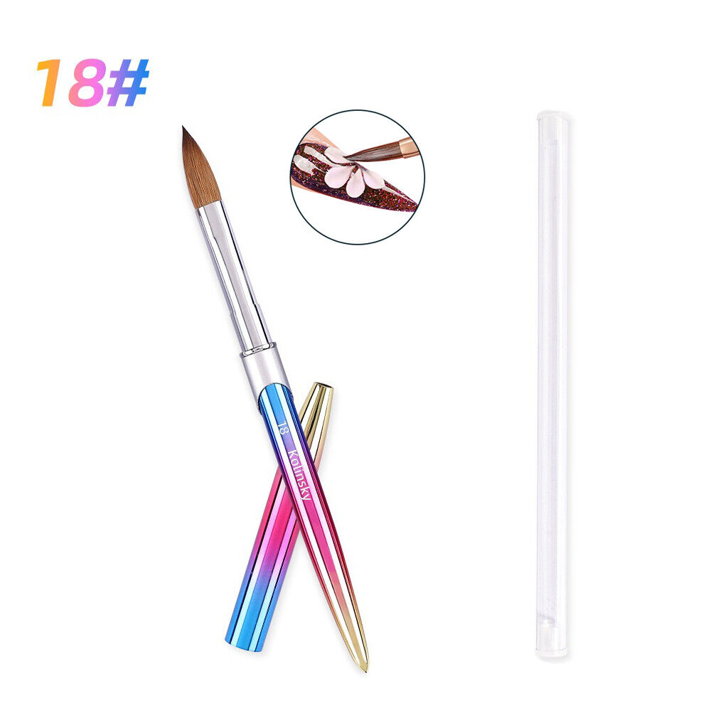 Acrylic Kolinsky Nail Brushes Sizes 218 Rainbow Handle Nail Art Brush Crimped