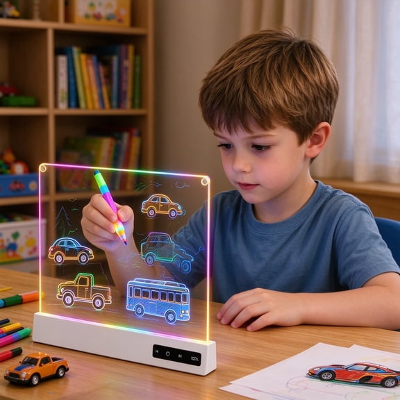 Acrylic LED Drawing Board, RGB Glow Writing Panel, Erasable Art Sign, Dimmable Desktop Light for Home Office Studio Cafe