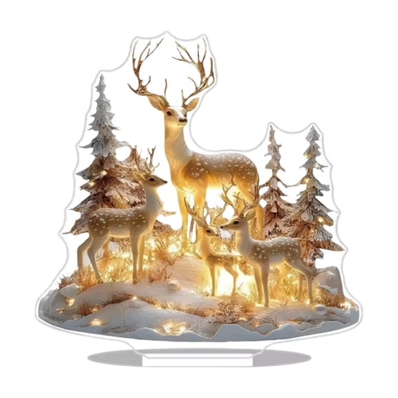 Acrylic LED Lighted Deer Forest Scene Ornament Holiday Tabletop Decoration for Home Office Party Display Gift