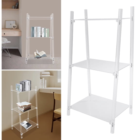 Acrylic Ladder Bookshelf, 3 Tiers Clear Bookshelf, Multipurpose Book Shelf for Living Room, Bathroom, Office