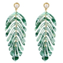 Acrylic Leaf Drop Dangle Earrings Bohemian Green Resin Pearl Leaves Costume Statement Wedding Earring For Women Girl Bar Party Fashion Jewelry
