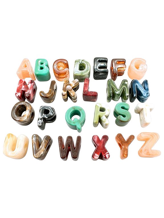 Acrylic Letter Beads Set 26-Pack, Marble Pattern Alphabet Beads for DIY Jewelry Making, Name Bracelets & Keychain Crafts