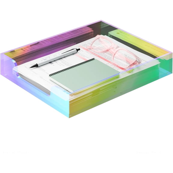 Acrylic Letter Tray, Iridescent Letter Organizer Storage A4 Paper File Tray Accessory Tray Single-Tier Desktop Document Holder with Non-Slip Rubber Pads and Stackable for Office and Home Use