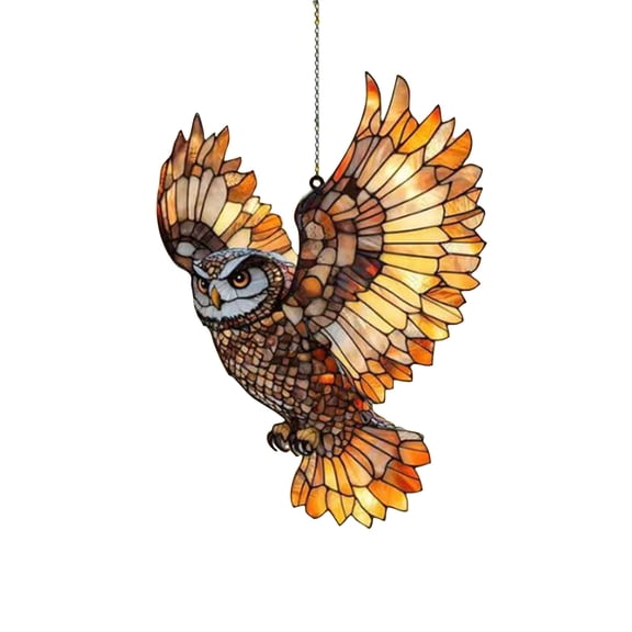 Acrylic Light Catcher Owl Hanging Ornament - Colorful Stained Glass Style Design, Sunlight Reflecting, Lightweight Acrylic Material - For Home, Outdoor Garden, Patio, Porch Decor