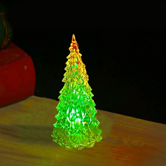 Acrylic Lighted Christmas Tree 5.1'' Colorful LED Night Light Xmas Table Top Holiday Decoration Color Changing Light Up Glitter Tabletop Figurine for Party Dec