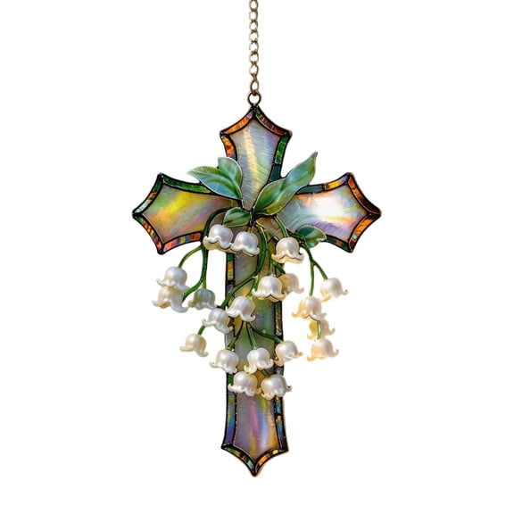 Acrylic Lily of the Valley Cross Pendant for Easter Baptism Home Decor in White