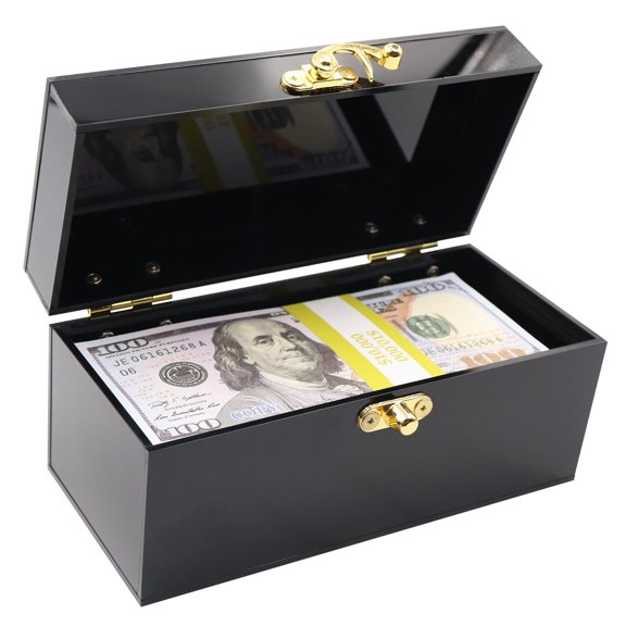 Acrylic Lockable Cash Box with 30 Money Wrappers Black 1 Pack
