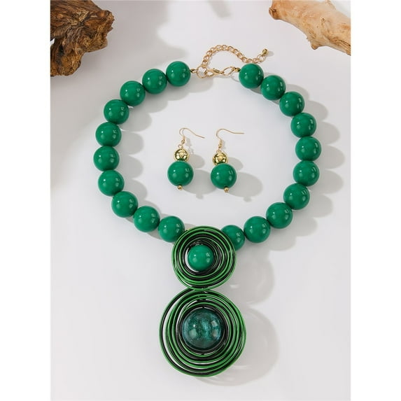 Acrylic Lucky Bead Pendant Necklace and Earring Set Fashion Costume Accessories for Women Colorful Resin Bib Necklace and Earrings for Weddings Parties Everyday Wear
