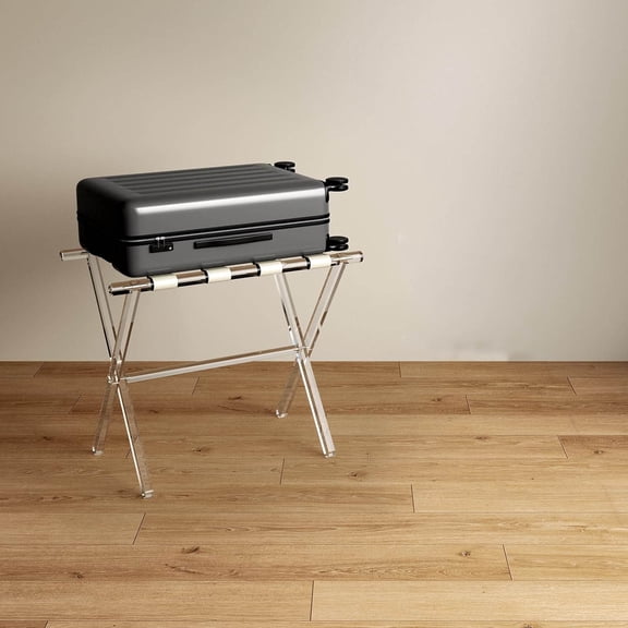 Acrylic Luggage Rack - Foldable Suitcase Stand with Leather Straps for Bedroom Living Room Hotel, Heavy-Duty, Space Saving
