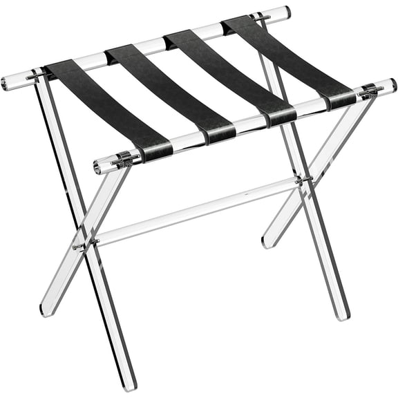 Acrylic Luggage Rack for Guest Room - Foldable Suitcase Stand with Leather Straps for Bedroom Living Room Hotel Heavy-Duty, Holds up to 50-100 lb lightweight Space Saving