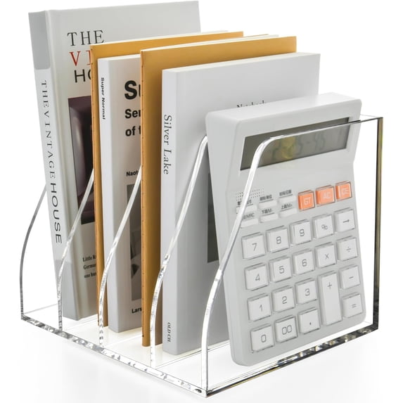 Acrylic Magazine File Holder, 4 Vertical Compartments Desk Document ...
