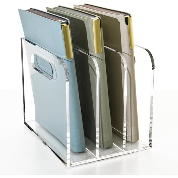 Acrylic Magazine File Holder, Vertical Compartments Desk Document Sorter Organizer, Clear Folder Rack Binder for Office, Documents, Magazines, Books & Accessories