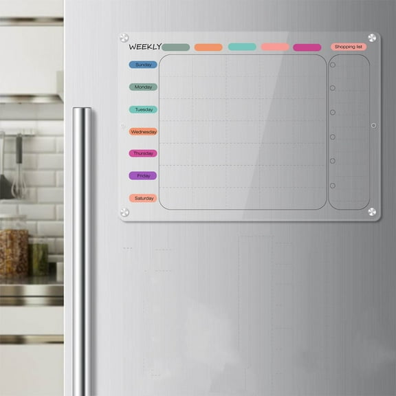 Acrylic Magnetic Calendar Board for Fridge 17x12in | Clear Monthly Planner & Blank Whiteboard Set with 4 Strong Magnets, Easy Erase, Program Management Organizer Display