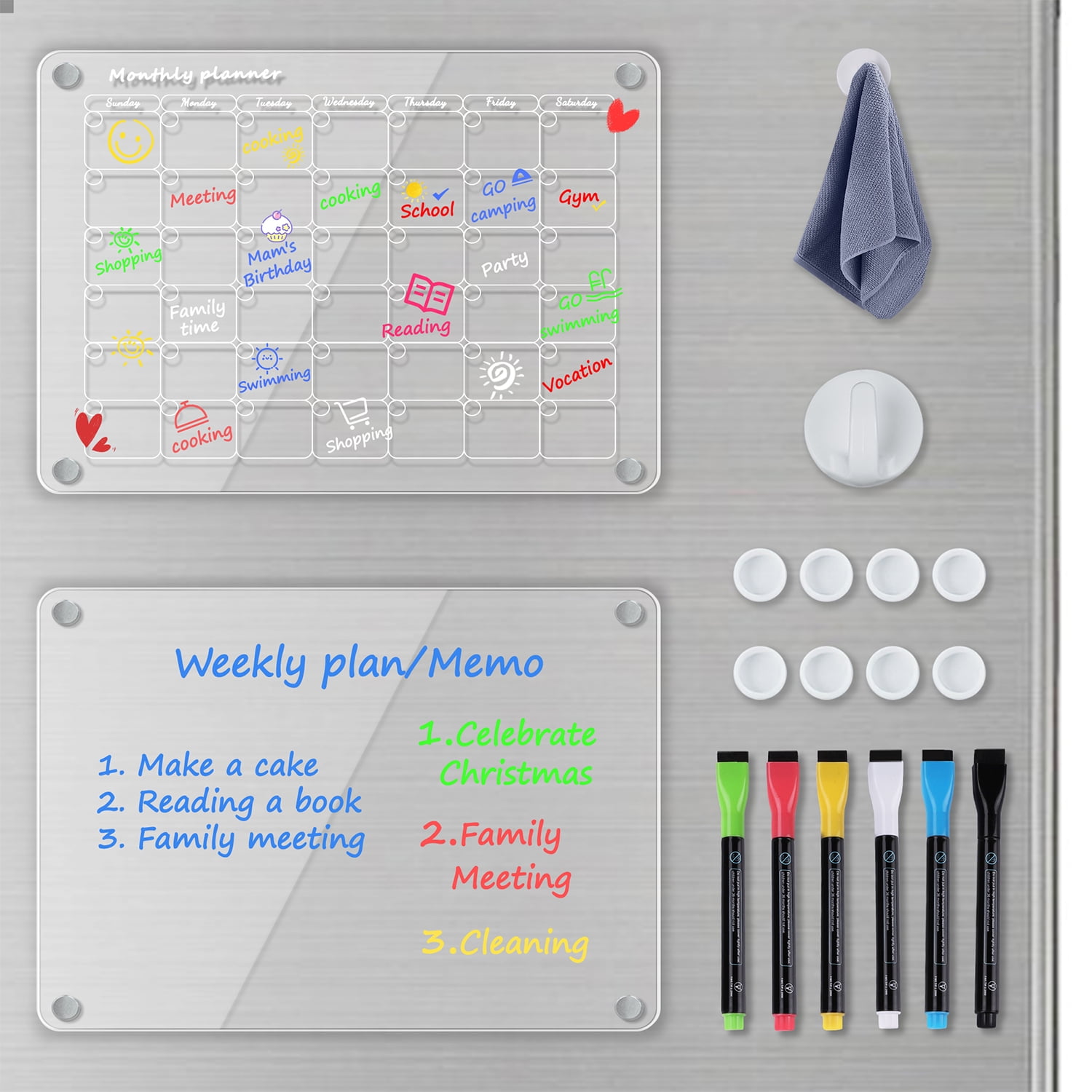 Dezsed Acrylic Magnetic Calendar for Fridge 15x11 Inches Magnetic Calendar for Fridge Clear Calendar Board for Refrigerator Includes 6 Markers on