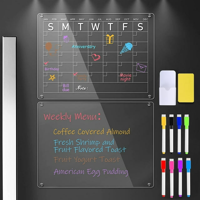 Acrylic Calendar for Fridge, 2 Pcs Acrylic Dry Erase