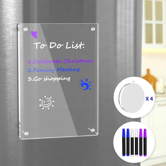 Acrylic Magnetic Calendar for Fridge, 8"x12" Inches Clear Dry Erase Calendar Memo Whiteboard for Refrigerator with Strong Magnets Includes 6 Dry Erase Markers with 3 Colors