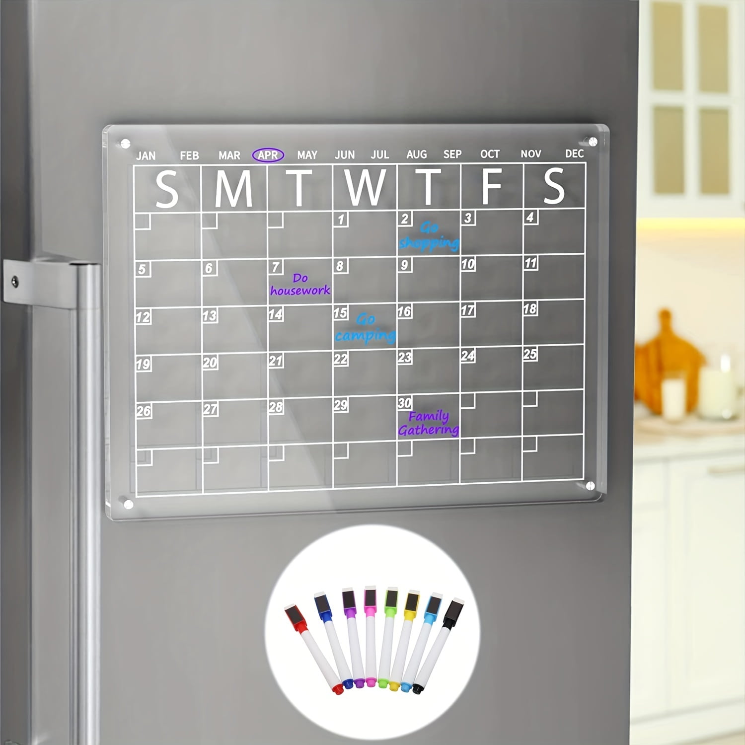 Tmtamye Acrylic Magnetic Calendar for Fridge, 12x16 Clear Acrylic  Magnetic Dry Erase Planning Board of Monthly Calendar for Refrigerator with  8