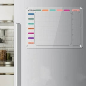 Acrylic Magnetic Dry Erase Calendar for Fridge, Clear Acrylic Calendar Planning Board Set Magnetic Weekly Monthly Planner Menu for Refrigerator with 6 Highlight Markers Transparent Color