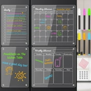 Acrylic Magnetic Calendar,4 Pack Dry Erase Calendar for Fridge,Planning Board Magnetic Weekly Monthly Daily with 6 Color Markers Towl