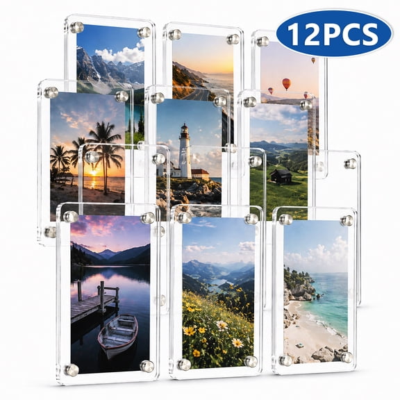 Acrylic Magnetic Photo Frames - 2.36x3.54 Inch Clear Refrigerator Frames for Instax Mini and Small Photos,12 Pcs