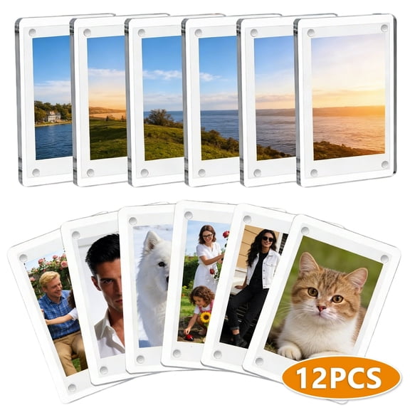 Acrylic Magnetic Photo Frames - 2.36x3.54 Inch Clear Refrigerator Frames for Instax Mini and Small Photos,12 Pcs