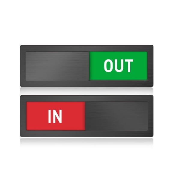 Acrylic Magnetic Sliding Door Sign, Office Status Indicator for Meeting Rooms, Restrooms, or Offices, Switchable OUT/IN Sign（Black）