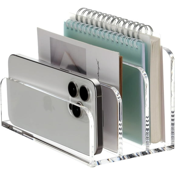 Acrylic Mail File Organizer Sorters for Desk, 3 Upright Compartments Laddered Clear Desktop Vertical Letter Holder, Multifunction Envelope Folder Racks Holders for Office,Home, School