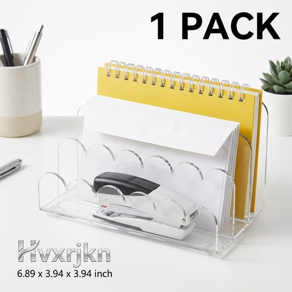 Acrylic Mail Organizer 3 Compartment Laddered Clear Vertical File Holder Countertop Upright Scalloped Envelope Folder for Envelope Bill Mail