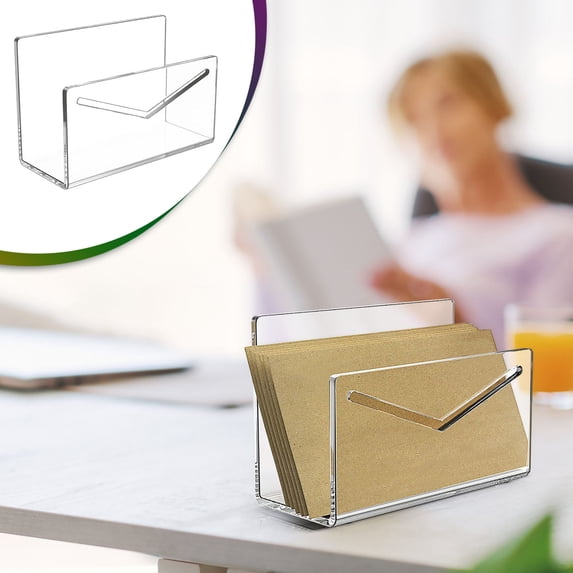 Acrylic Mail Organizer Desktop Letter Sorter with Elegant Cursive Inscription, Clear Document and Invitation Rack for Home Office Desk Organization