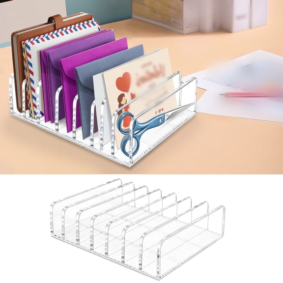 Acrylic Mail Organizer Transparent Envelope 7 Slots for Desktop Organization with Bill Document and Notebook Holder & Craft Stationery, 17x12.5x4cm, Clear