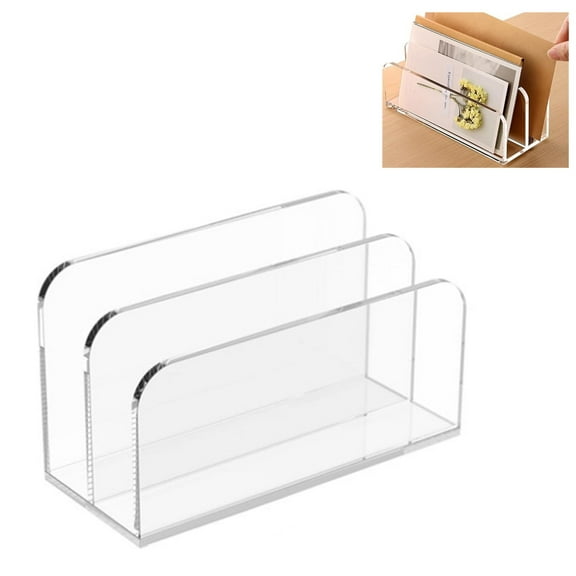 Acrylic Mail Sorter Desktop Organizer Holder, 2 Compartments Clear Small File Script Letter Office Document Storage for Desk Bill Filling Envelope Holder Office, Desk Organization