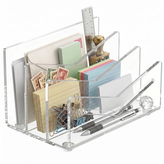 Acrylic Mail Sorter Desktop Organizer Holder 3 Compartments Clear Small File Letter Office Document Storage for Desk Bill Envelope Holder Office Home School Desk Organization
