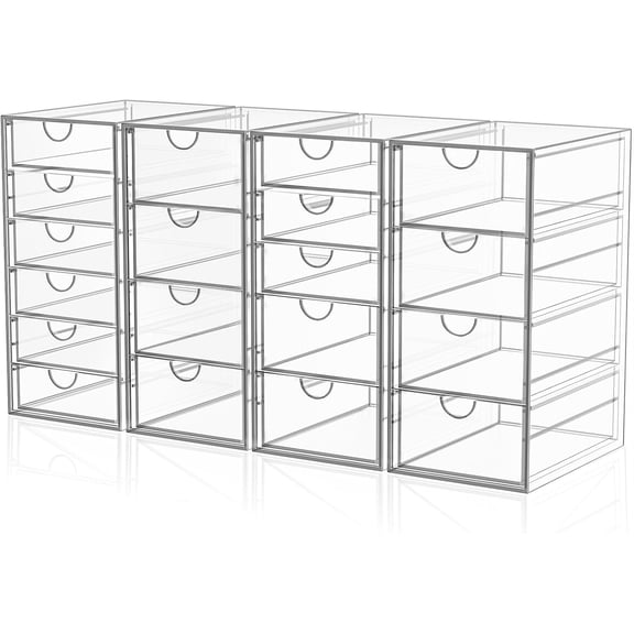 Acrylic Makeup Organizer with 19 Drawers, 4 Pack Clear Storage Drawers, Bathroom Makeup Organizer for Palettes, Cosmetic, and Beauty Supplies,Ideal for Vanity, Cabinet,Desk Organization